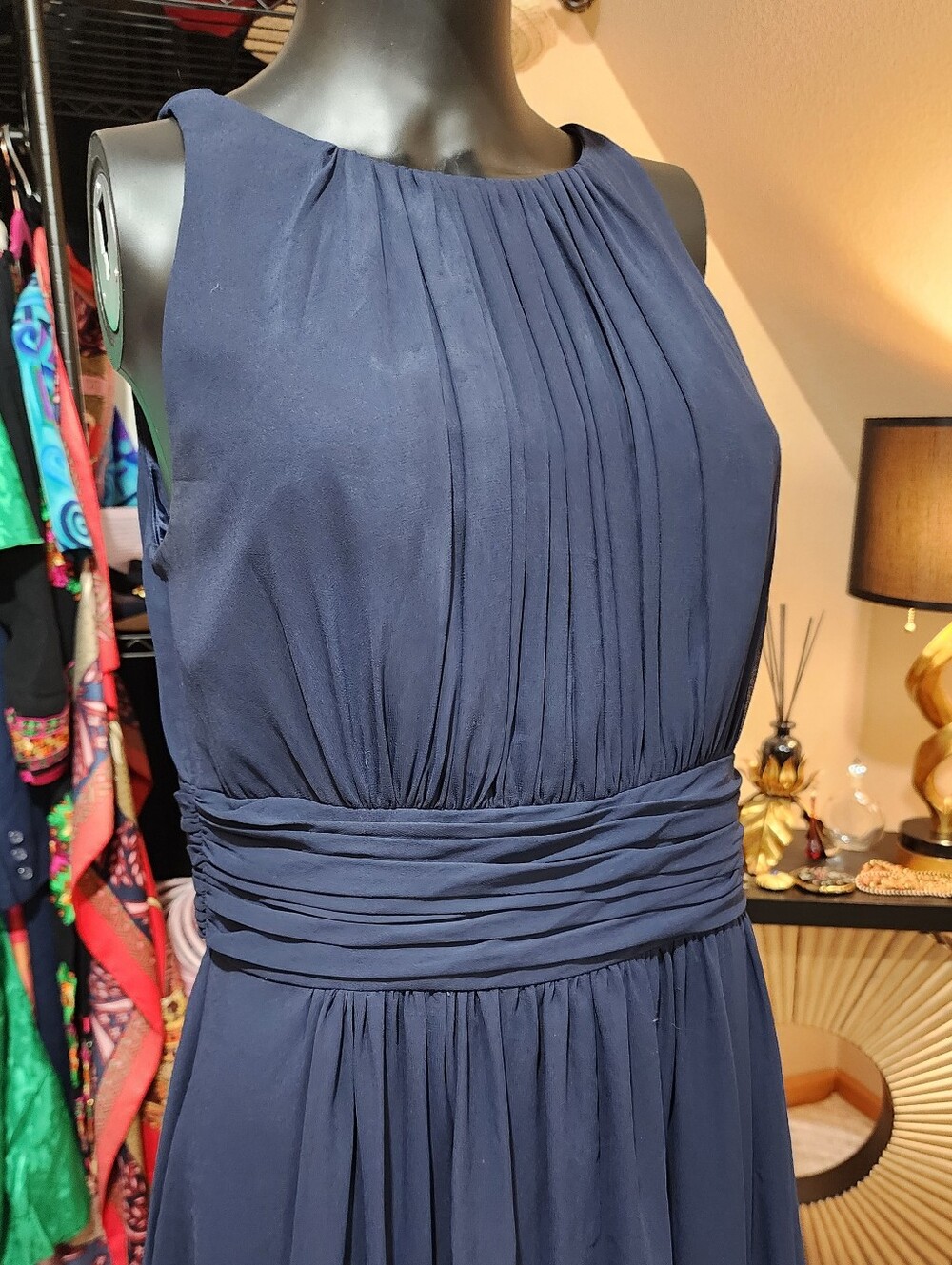 Lauren Ralph Lauren Navy Sleeveless Pleated Midi Dress - Picture 4 of 6